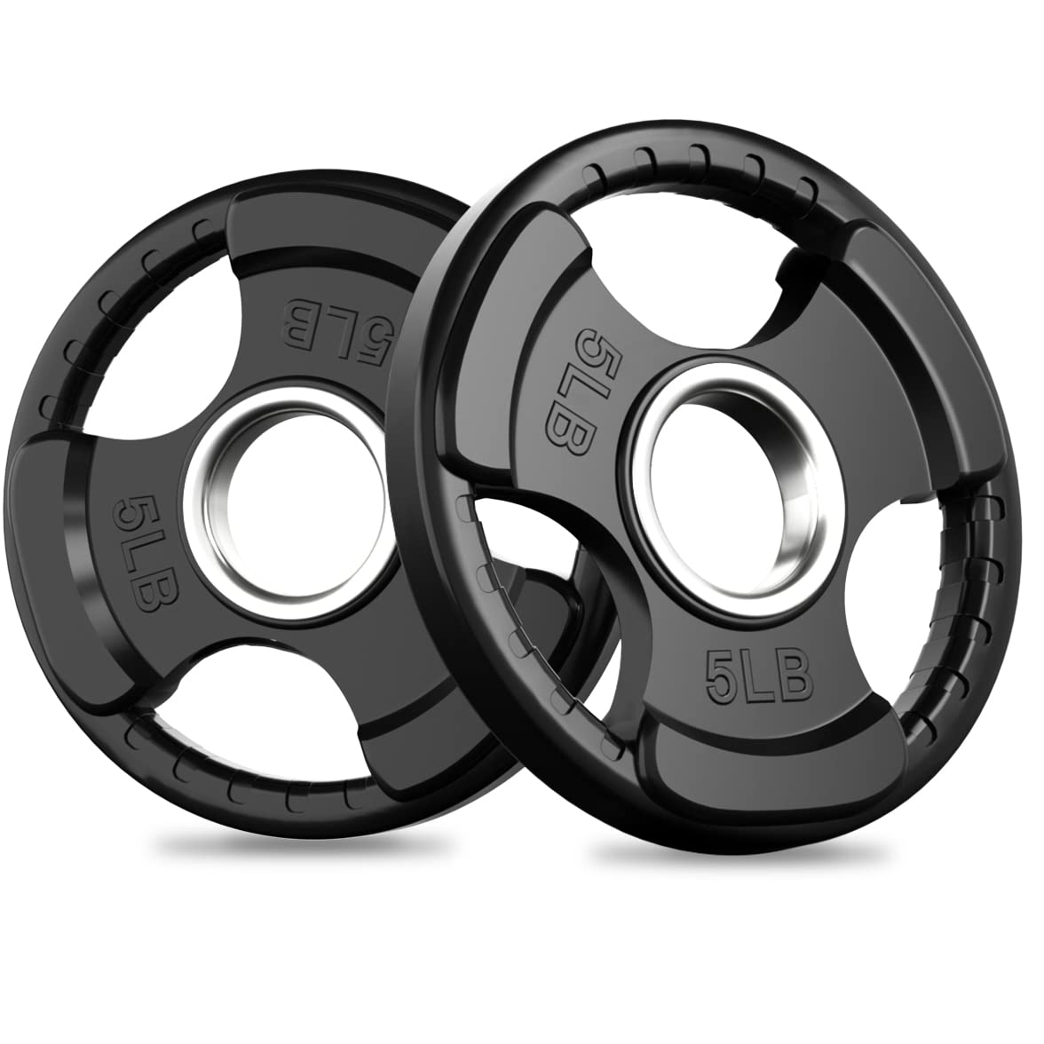 RitFit Weight Plates for Barbell, 2-Inch Olympic Rubber Grip Plates for Weightlifting and Strength Training in Home & Gym, Single, Pair and Sets(5LB, Pair)