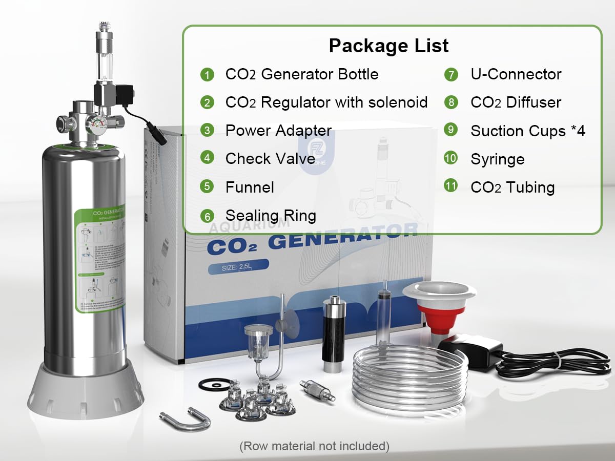 FZONE 5L Upgraded Aquarium CO₂ System with Complete Accessories, CO₂ Generator kit with Integrated Solenoid & Bubble Counter, Safety Valve, Main Switch for Planted Tanks