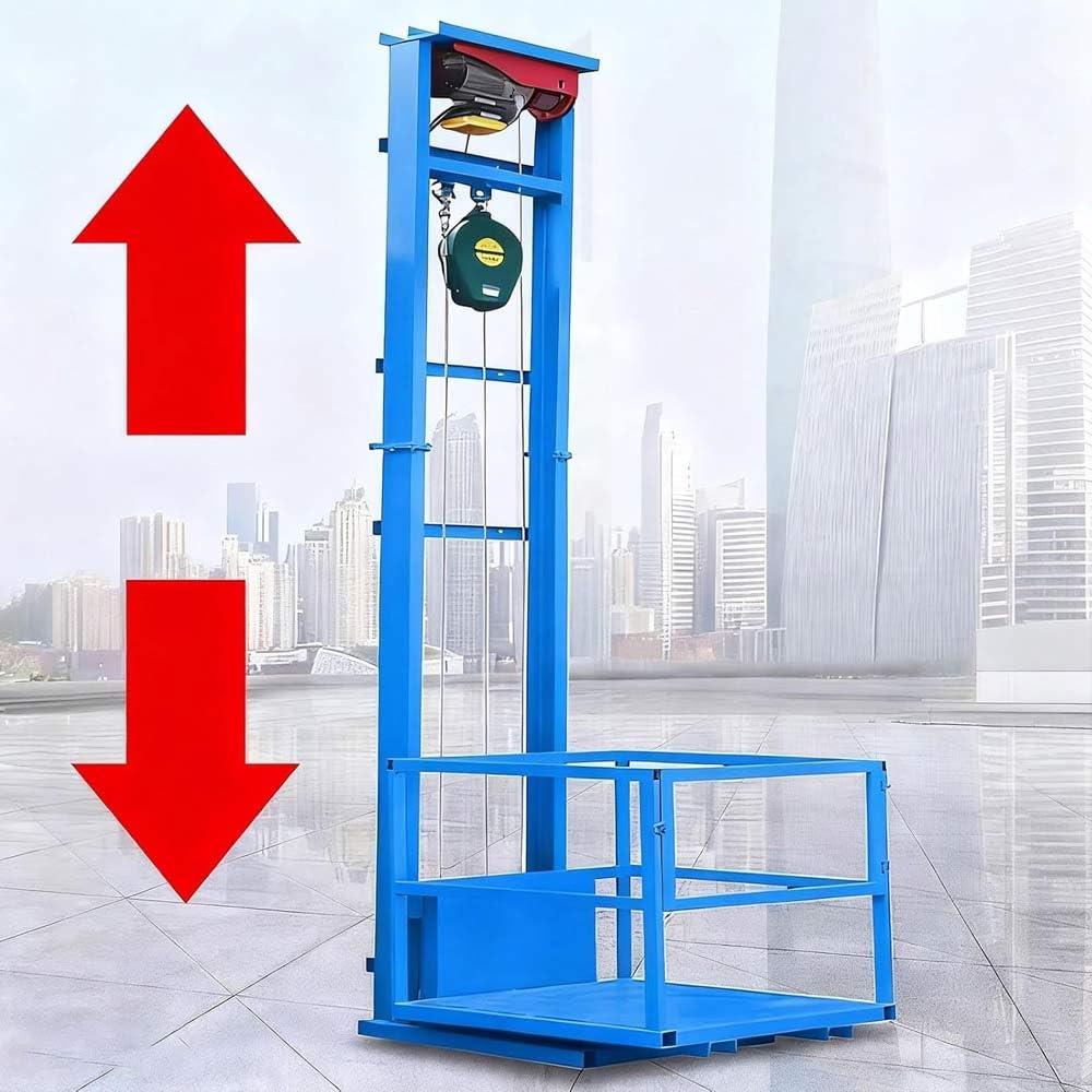Electric Lifting Platform Heavy-Duty, Mobile Automatic Cargo Elevator 9.8FT Lifting Height Hydraulic Lifting Rail Hoist, for Indoor Outdoor Use, Warehouse, Dock (3M Lifting Height)