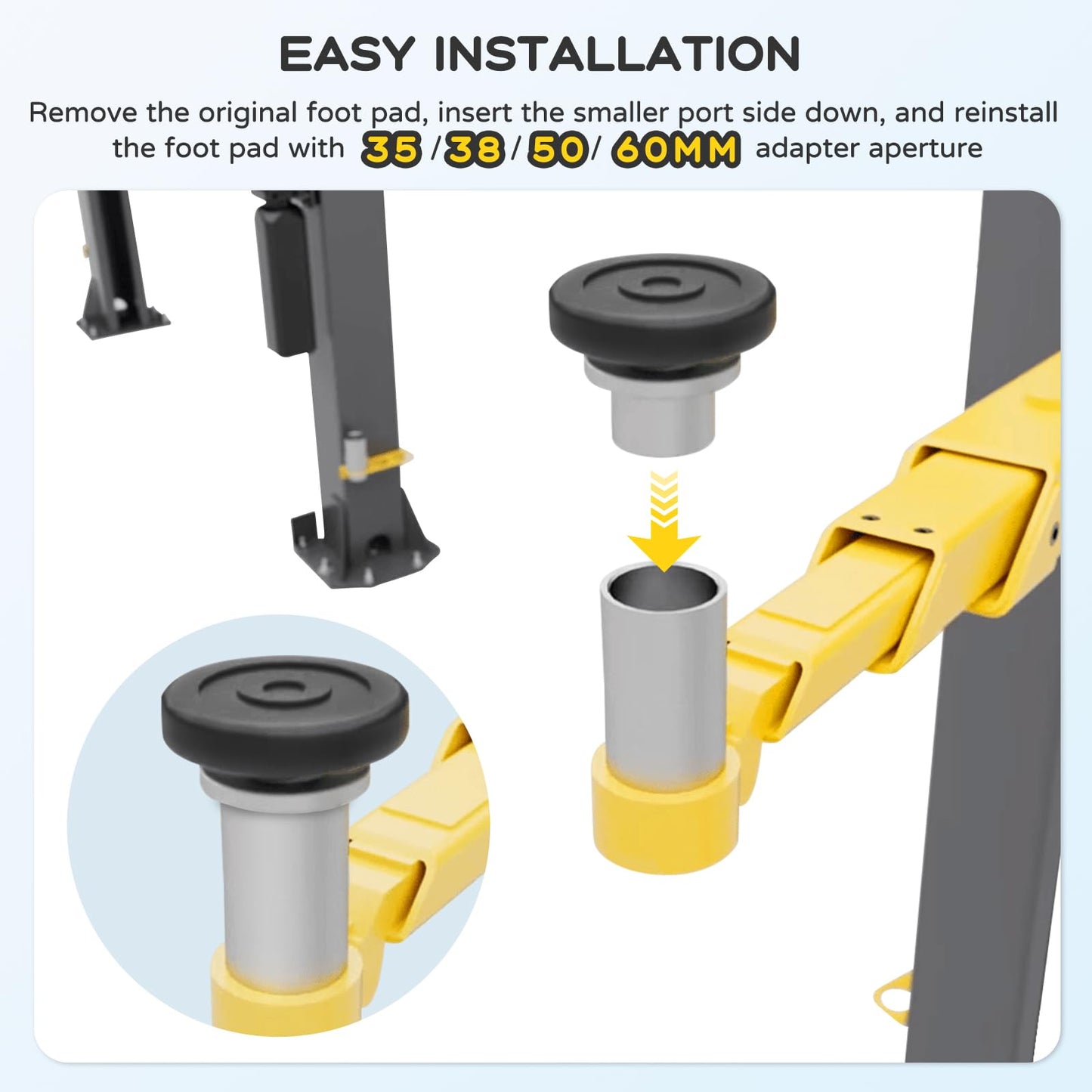 Atesilor 4pcs Upgraded 60mm Lift Adapter with Limit Slot, 6 Inch Extension Stack Truck Adapter for 2 Post Car Lift Bridge Jack, Fit for Challenger 2 Post Lift