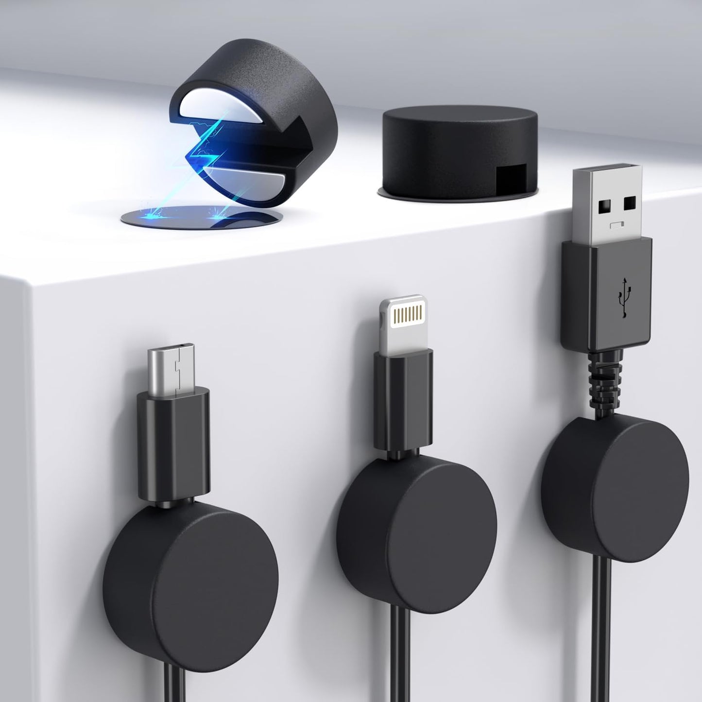 Maveek 5 Pcs Magnetic Cord Holder Cable Management, Strong Cable Clips Magnets Metal Plate, Adhesive Wire Organizers