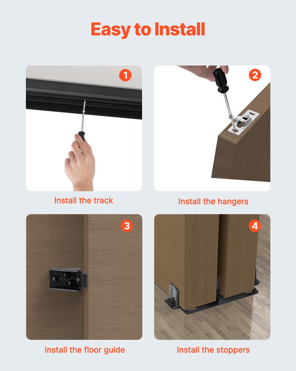 VEVOR Bypass Door Hardware, 4ft Heavy Duty Bypass Sliding Door Hardware Kit, Aluminum Alloy Sliding Closet Door Hardware Set with Finger Pulls, for 2 Door System, Fit Door Thickness 1 3/8" - 1 3/4"