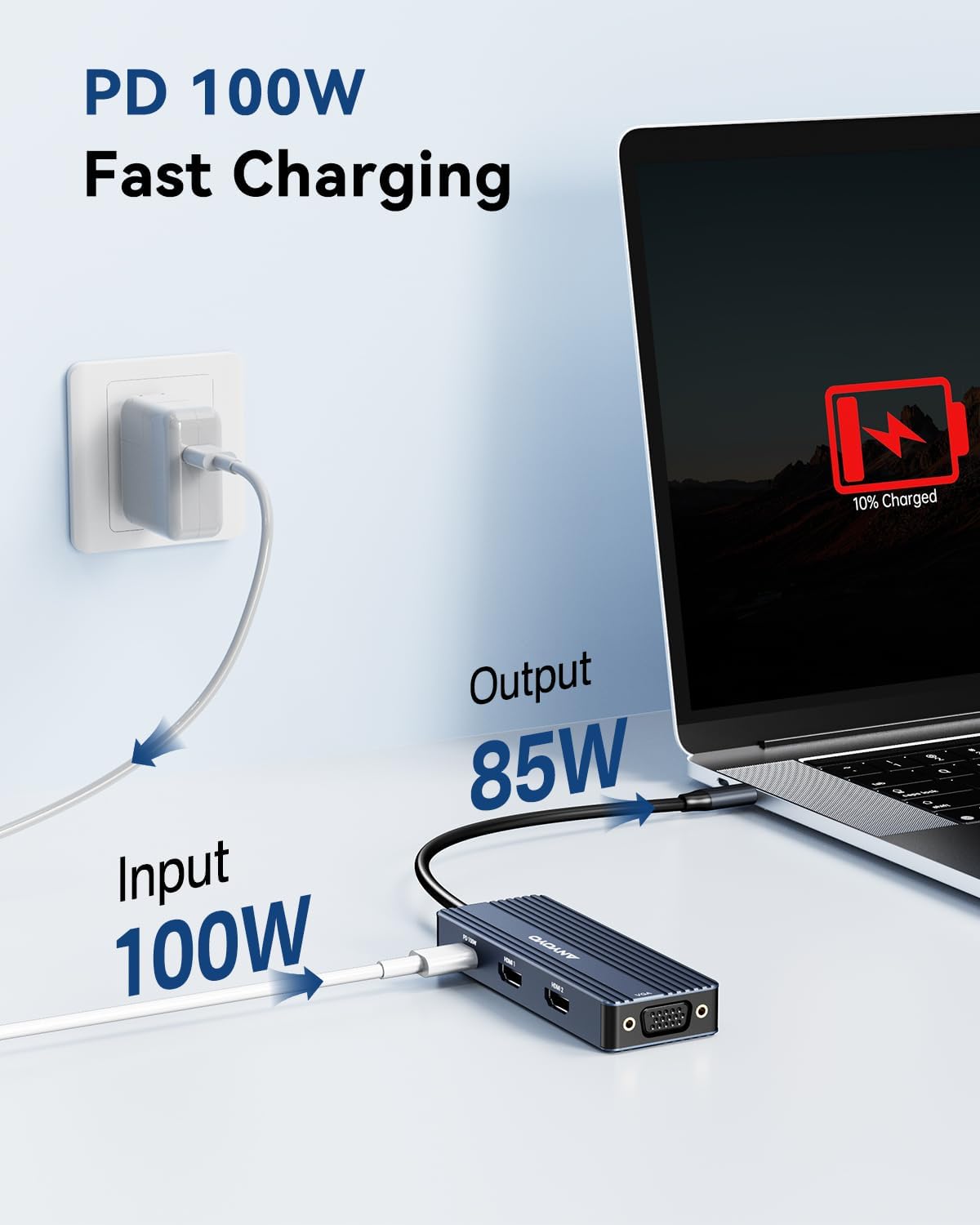 ANYOYO 8-in-1 3 4K +PD100W+Audio USB C Docking Station Dual HDMI Monitor Adapter USB C HUB Monitors Adapter with HDMI