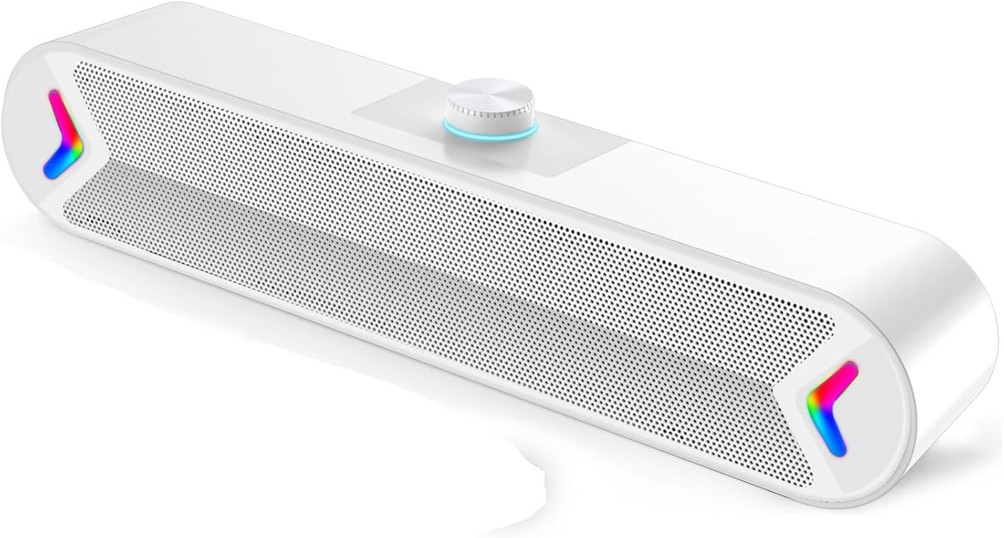 LENRUE 10W (A39PRO Computer Speakers,Wired USB-Powered Sound-bar with Stereo Sound for PC Desktop,Plug-n-Play /White)