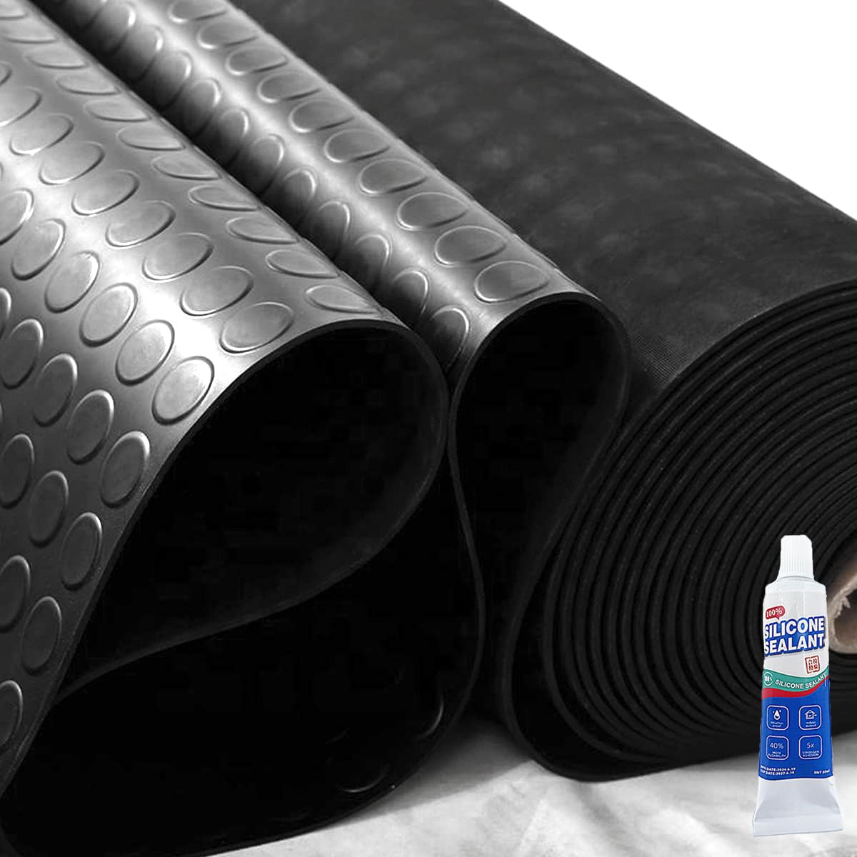 ZERITO Heavy Duty Coin-Grip Rubber Flooring Roll, 4' x 8', 1/8" Thick, Black, Waterproof, Anti Slip, Safety Floor Protector Mat for Garage, Workshop, Bench, Cellar, Trailer, Mews, Cowshed