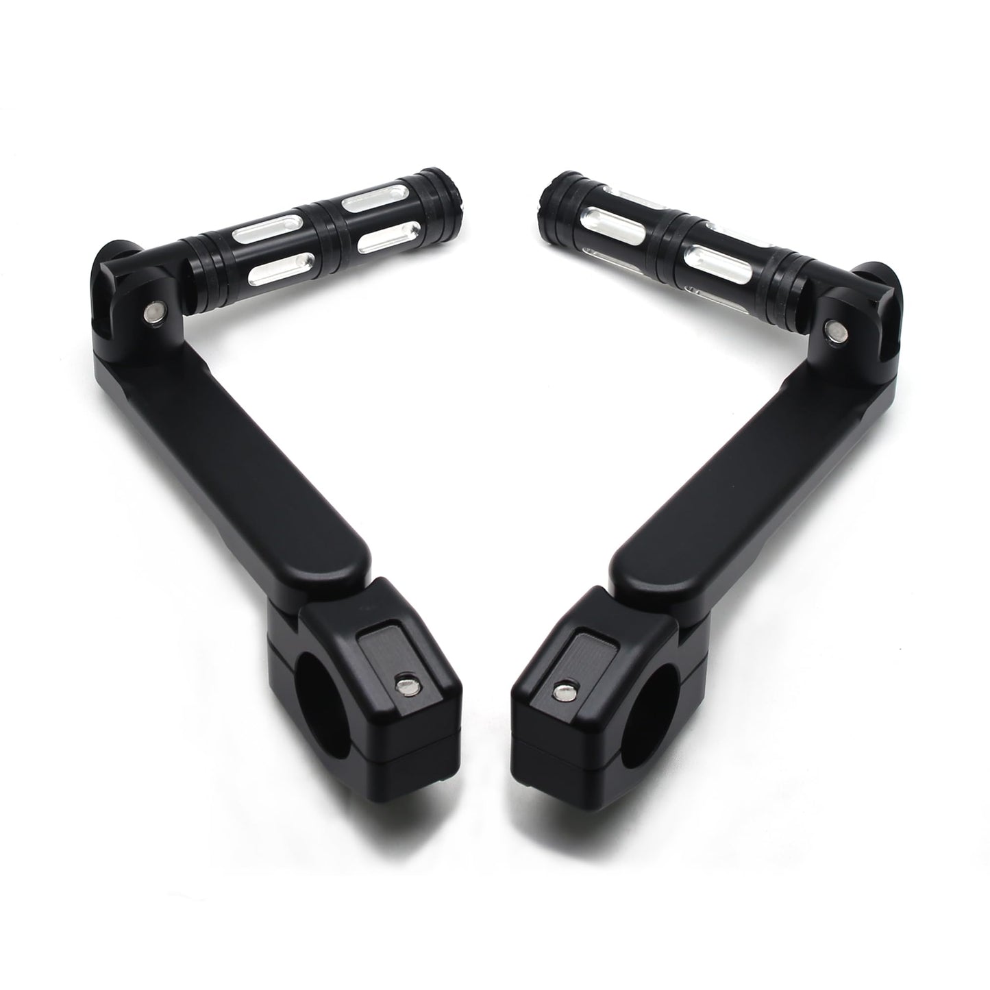 MZS Motorcycle Highway Pegs, 1.25" CNC Highway Foot Pegs Adjustable Long Angled Mount Clamps Compatible with Road King Sportster Softail Street Electra Glide Dyna Rebel Shadow for 1 1/4 Crash Bar