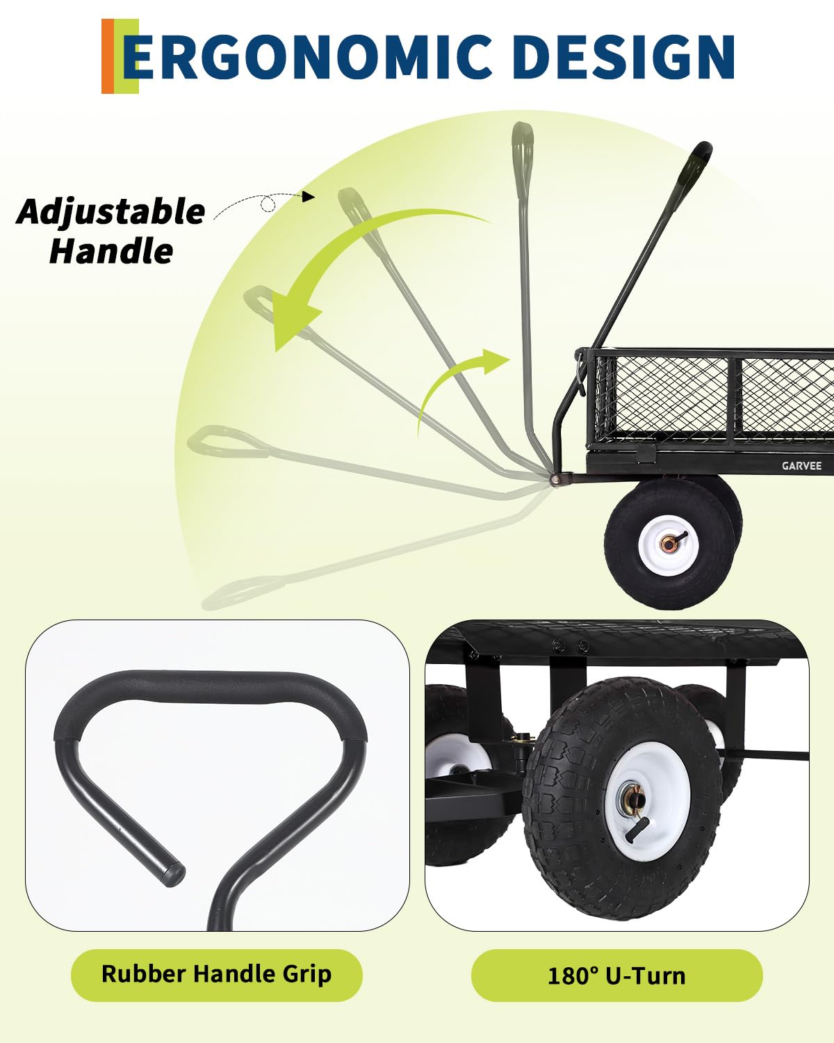Garvee Versatile Outdoor Utility Cart - 400LBS Heavy-Duty, 10" All-Terrain Pneumatic Tires, Easy Maneuverable Lawn Cart with Removable Mesh Panels for Gardening & Landscaping，Black