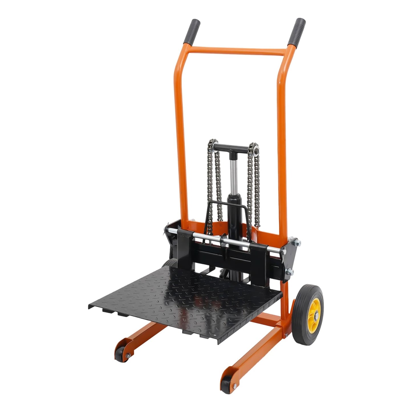 BRICZUNA Hydraulic Material Lift Pallet Truck Dolly Adjustable Forklift Stacker Pallet Jack Hydraulic Material Lift Winch Stacker for Workshops & Warehouses, Tangerine (35.43" H, Max. Load 577 Lbs)
