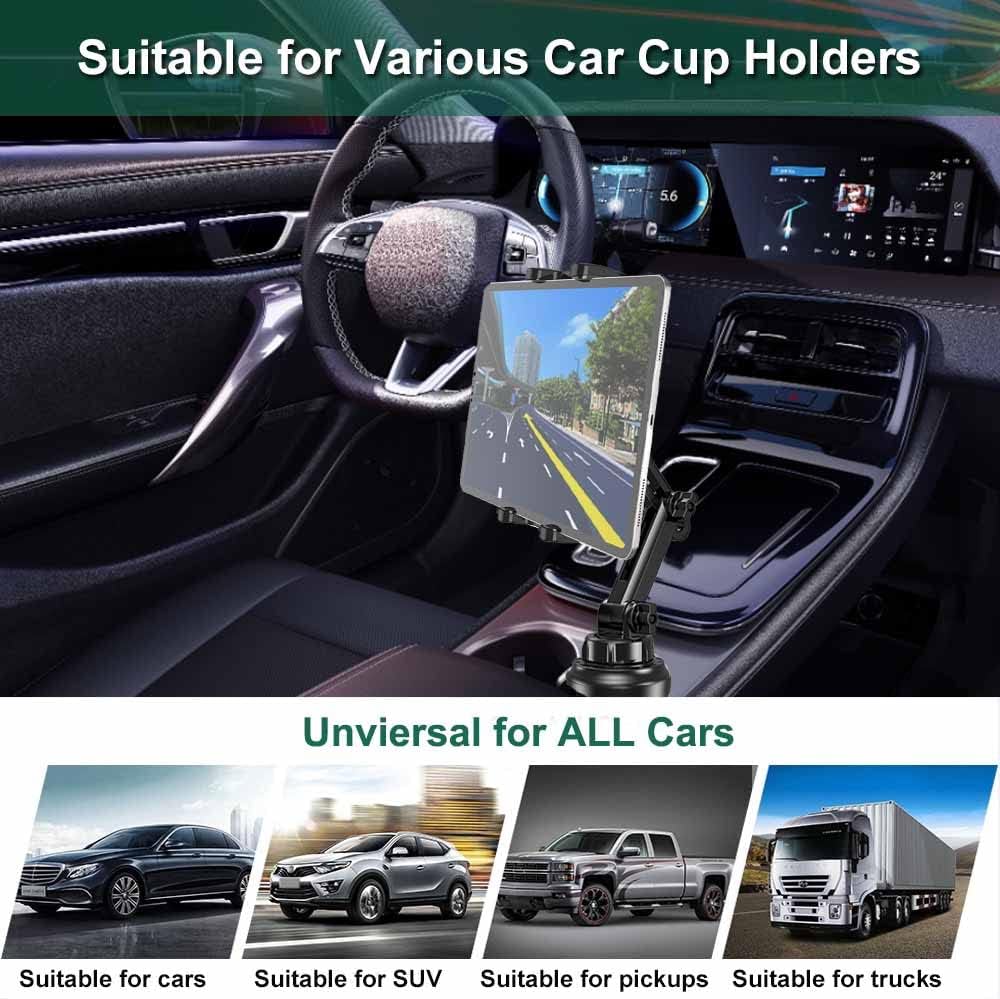 Cuxwill 4-13" 12.9 9.7 4 3, Car Cup Holder Tablet Mount for iPad & Phone, Universal Truck Cup Tablet Mount