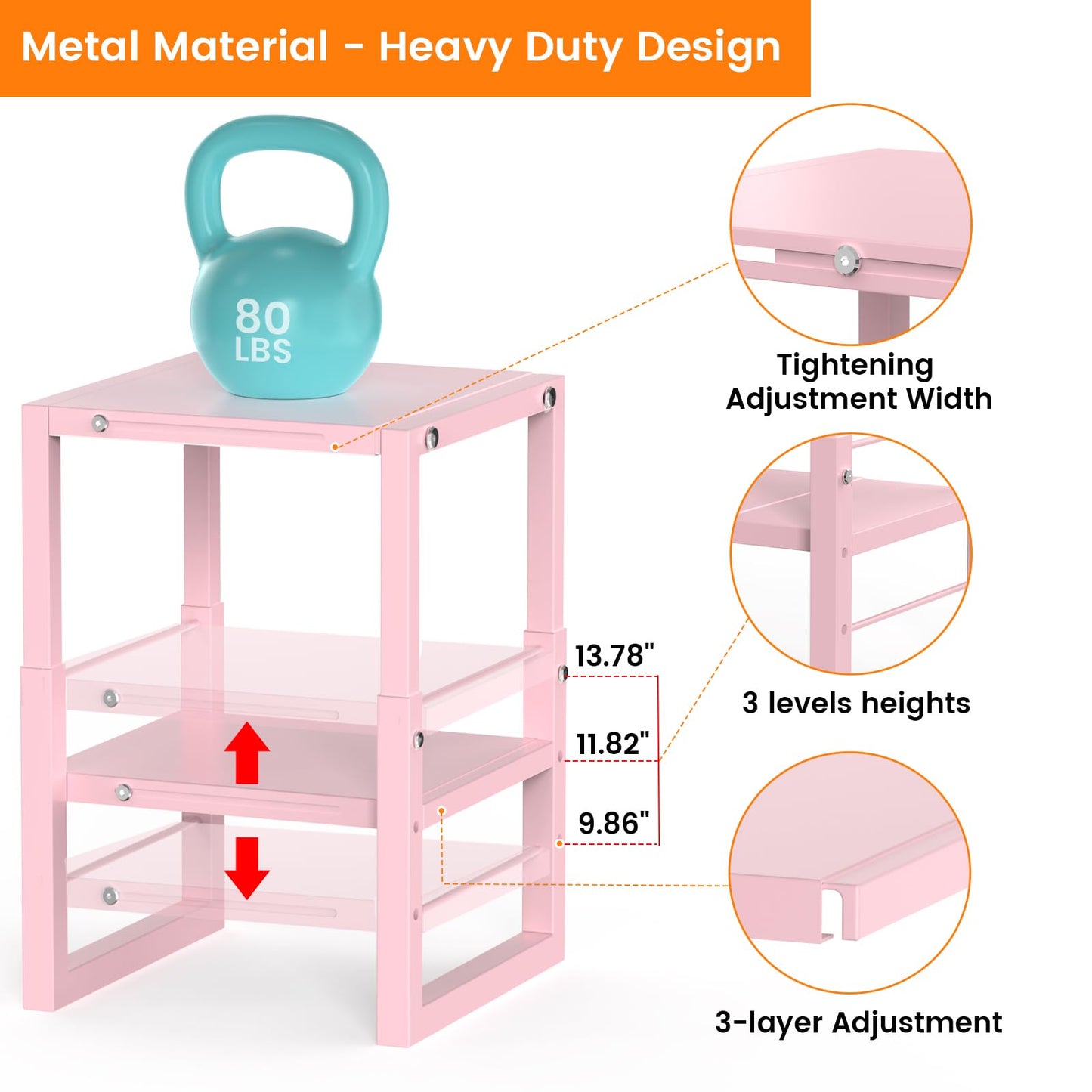 LIDTOP Locker Organizer Shelf Pink, Adjustable Width and Height, Stackable Metal Locker Storage Organization, Ideal Locker Fits Standard Size School, Office, and Gym Lockers