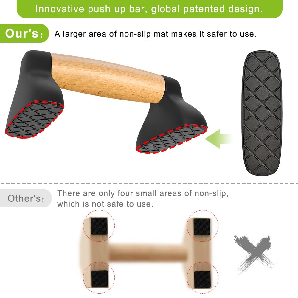Push Up Bars, Wooden Push Up Handles for Floor, Sturdy Pushup Stands for Men & Women Home Gym Strength Training Equipment Fitness, Wood Pushup Bar Handle Grip, 2 Pack