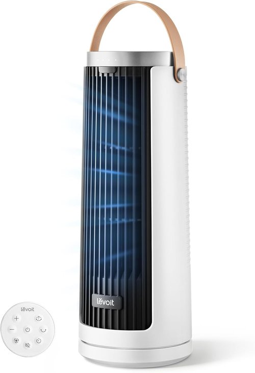 LEVOIT Bladeless Tower Fan - 20dB Quiet Operation, 4-Speed Oscillation, Portable Design | White