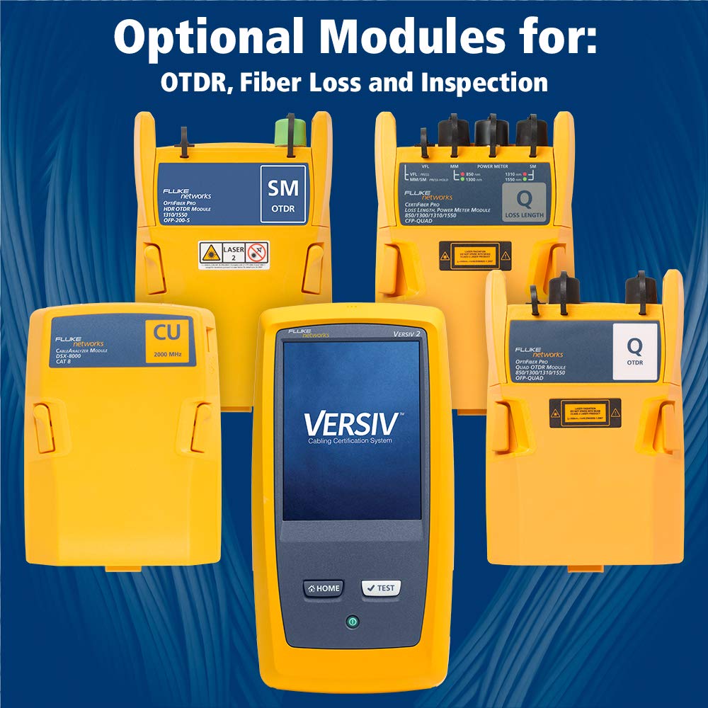 Fluke Networks DSX2-8000 CableAnalyzer Copper Cable Certifier for Category 5, 5e, 6, 6A & 8 Twisted-Pair cabling, 2 GHz, Touchscreen, LinkWare Reporting, includes Permanent Link & Channel Adapters