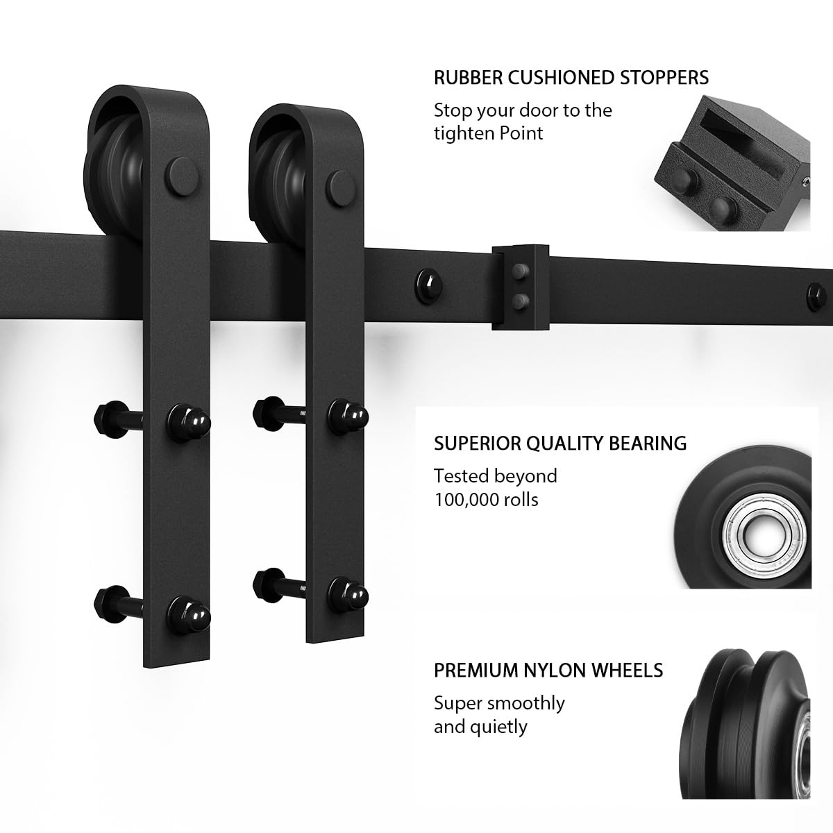 SMARTSTANDARD 6.8FT Barn Door Hardware Kit, Sliding Barn Door Track -Smoothly and Quietly -Easy to Install -Includes Step-by-Step Installation Instruction Fit 40" Wide Door Panel (J Shape Hanger)
