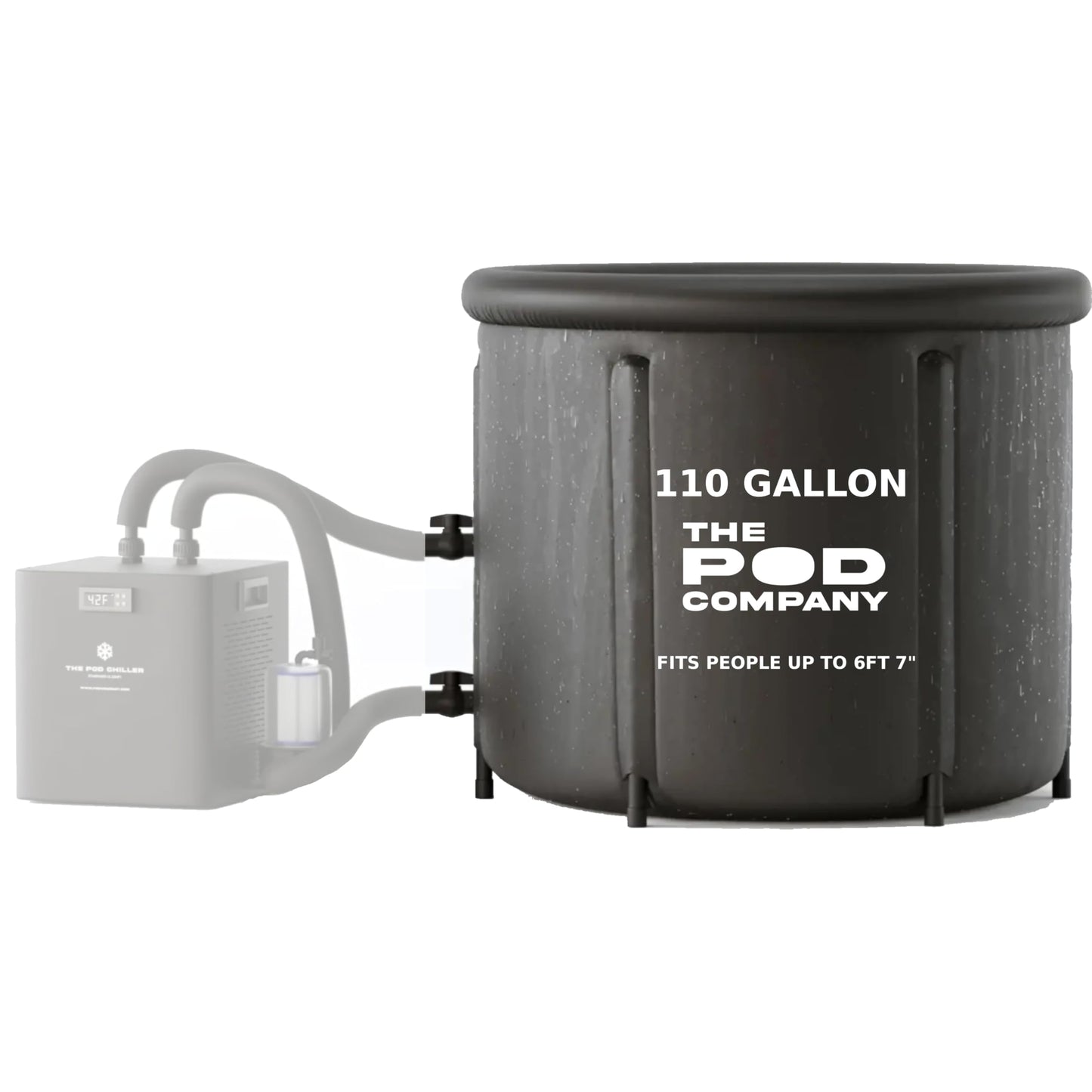 The Pod Company Ice Pod Pro Cold Plunge Tub, 110 Gallon (420L) Inflatable Ice Bath for Adults, Fits Up to 6'7", Insulated, Chiller Compatible, BPA-Free, UV-Resistant Nylon, Dual Drain Hoses
