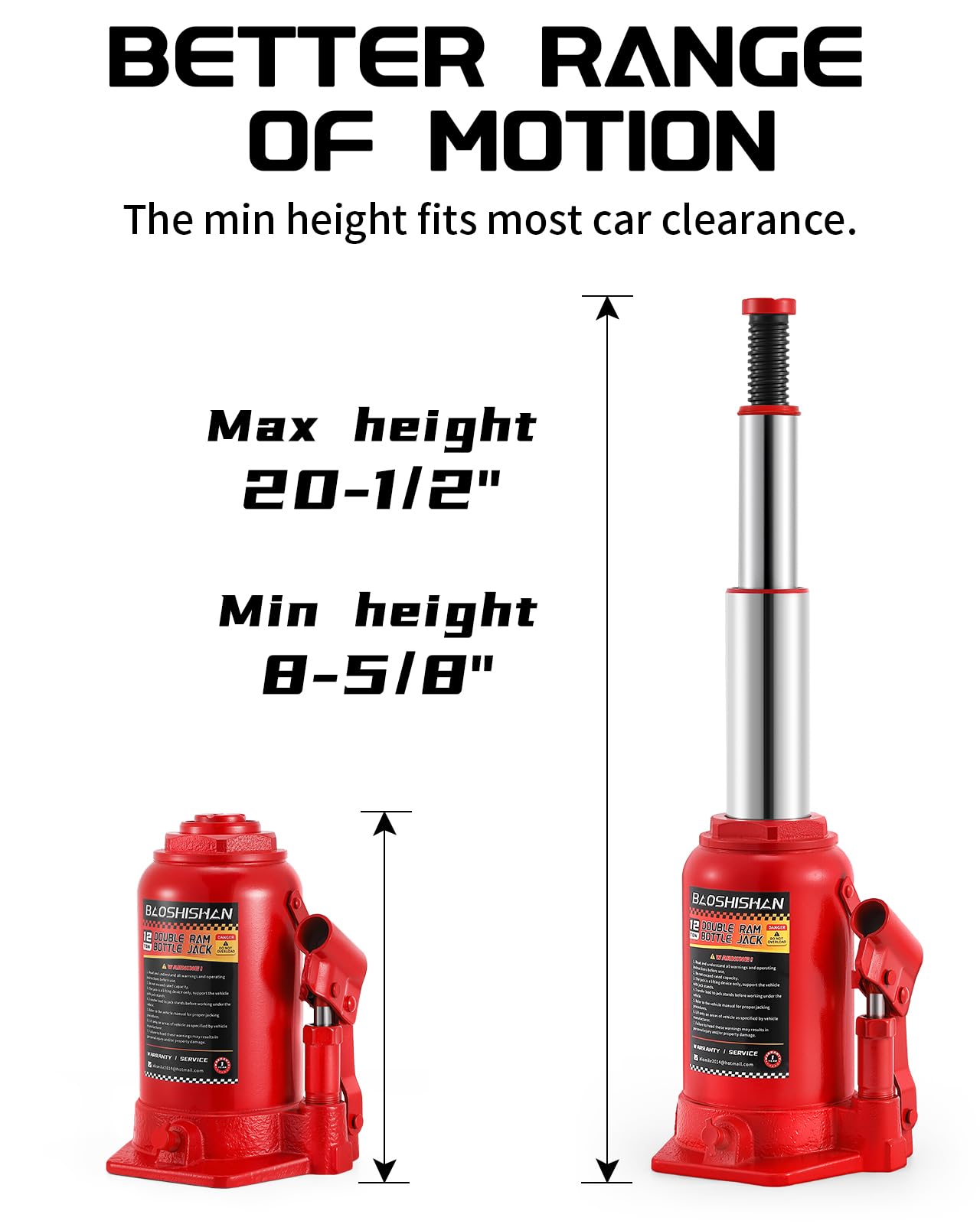 BAOSHISHAN Double Ram Bottle Jack Portable Hydraulic Bottle Jack (12 Ton Without Case)