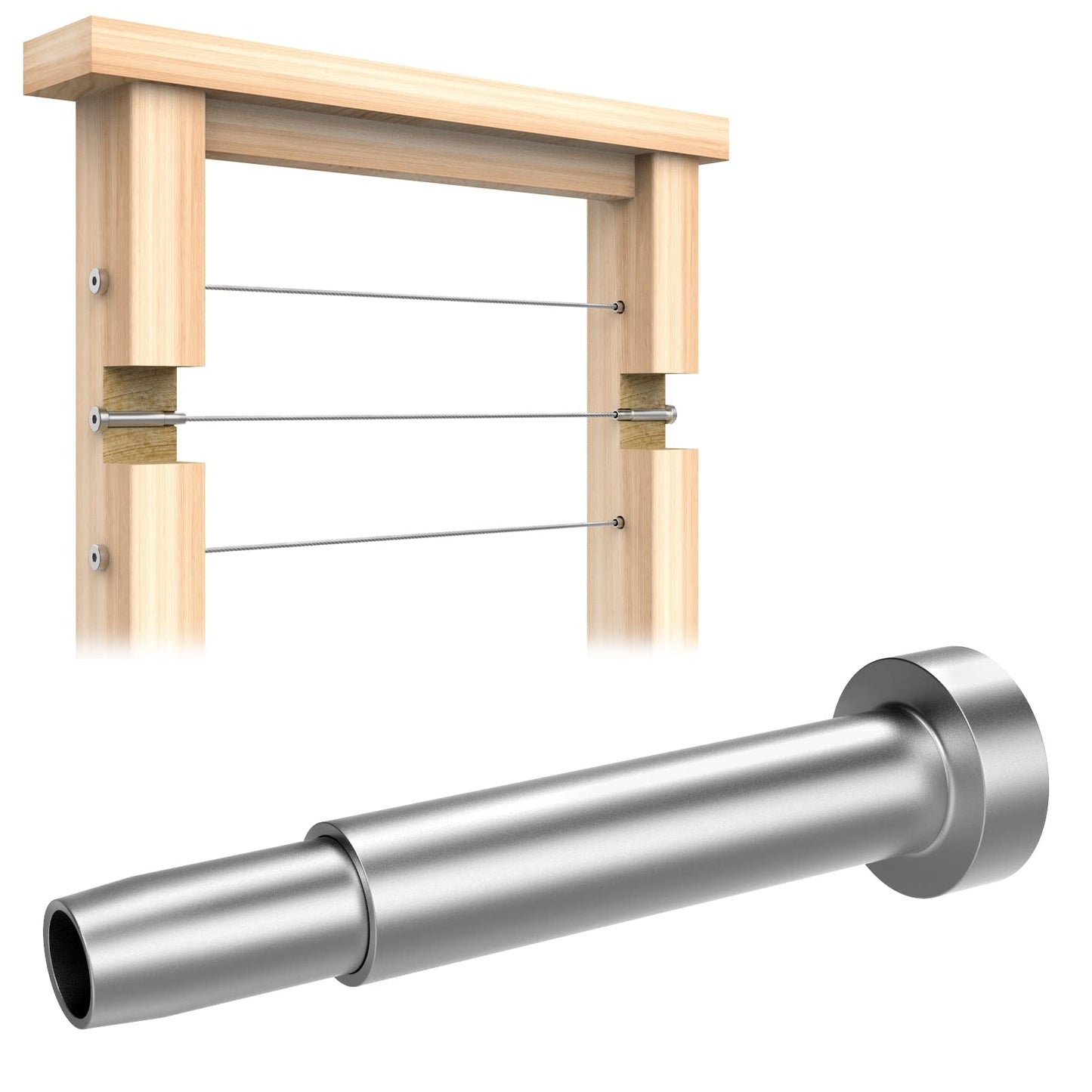 BLIKA 60 Pack 3/16" Invisible Cable Railing Kit, Stainless Steel Invisible Receiver and Swage Stud End, Cable Railing Tensioner 3/16" for 2"x2", 4"x4" Wood/Metal Posts, 3/16" Cable Railing Hardware