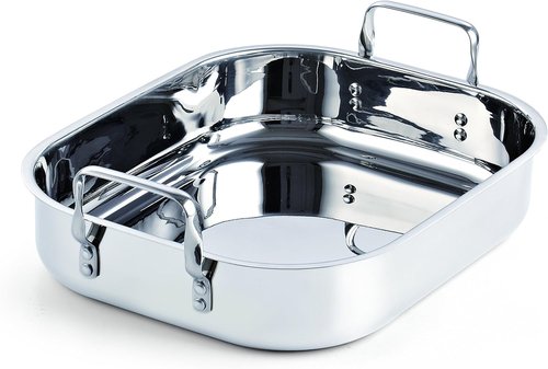 Cooks Standard Stainless Steel Roaster Pan - V-Shaped Rack for Perfect Turkey Roasting | 14"x11" Inner Size