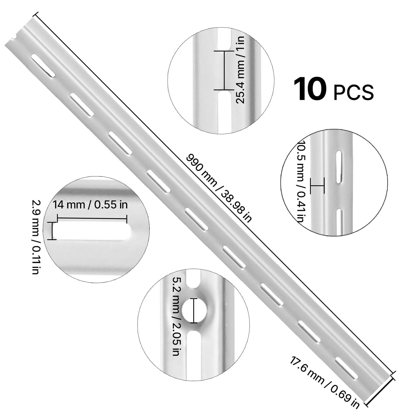 VEVOR Shelf Pilaster, 39-inch 10 Pack, Upright Wall Shelving System, Heavy Duty Support System Single Slot Shelf Rails, 40 Screws Included, Suitable for Cabinet Closet Organization Storage, Silver