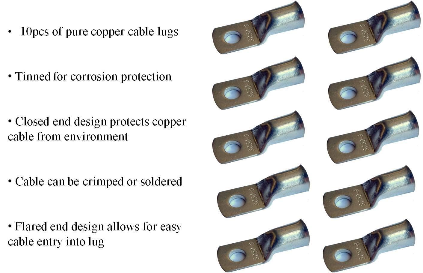 WNI 2 AWG 2 Gauge 20 Feet Black + 20 Feet Red Battery Welding Pure Copper Ultra Flexible Cable + 5pcs of 5/16" & 5pcs 3/8" Copper Cable Lug Terminal Connectors + 3 Feet Heat Shrink Tubing