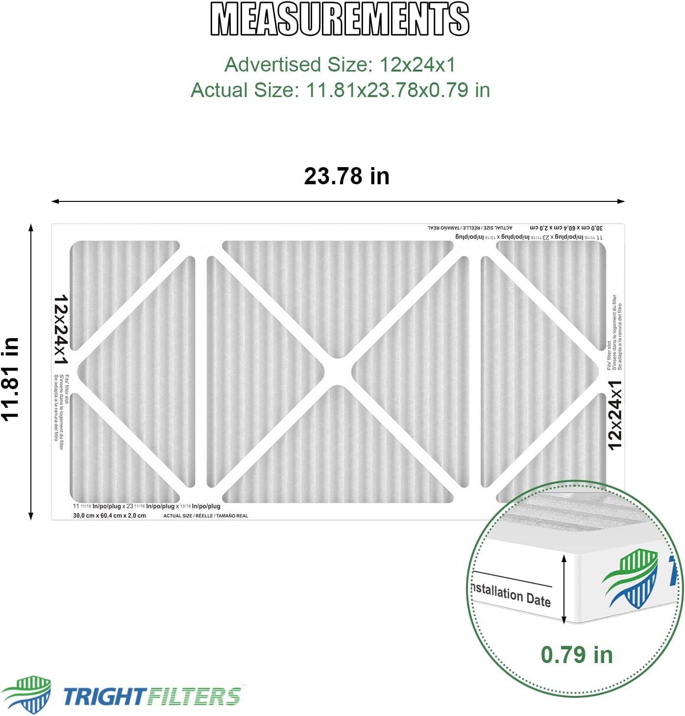 TRIGHTFILTERS 12x24x1 Air Filter - MERV 8 Pleated Dust Defense | 4-Pack Replacement for HVAC & AC Systems