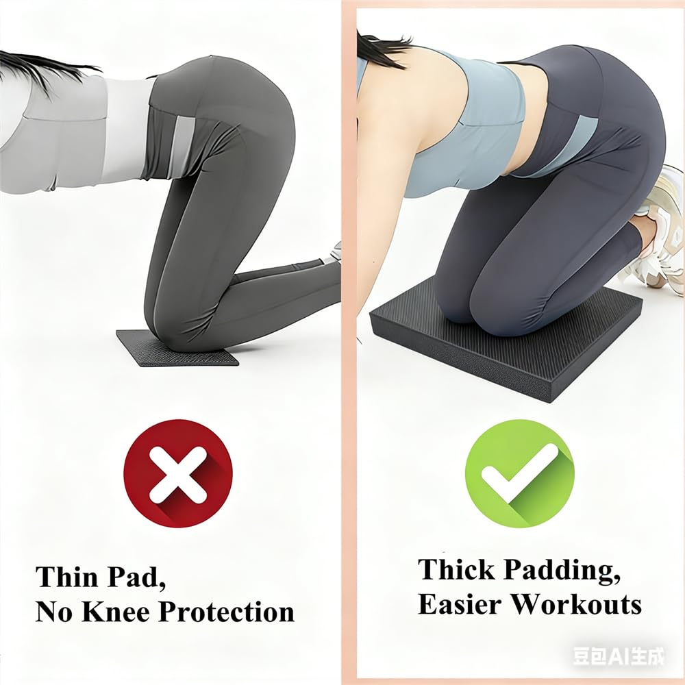 Kvittra Premium Extra Thick High-Density TPE Balance Pad - Non-Slip Exercise Mat for Stability Training, Yoga, Pilates, Physical Therapy & Home Office Comfort (Black, 19.69 * 15.7 * 2.36)