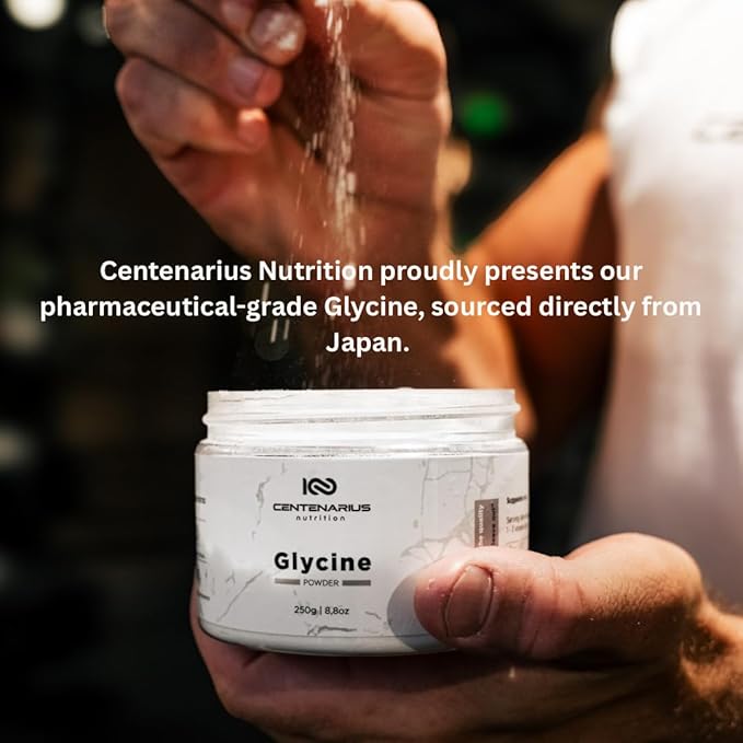 Glycine Powder 250g | Non-Essential Amino Acids Supplement for Post Workout Muscle Recovery, Digestion, Sleep Aid + More - Vegan, Additive-Free, Third-Party Tested | Centenarius Nutrition