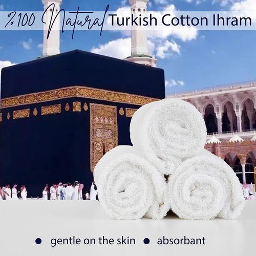 Ihram for Men – 2-Piece Hajj and Umrah Towel Set – 100% Natural Cotton – Soft, Non-Stitched 110x220 cm (43x86 in) – Ahram Ehram (Cotton with Belt)