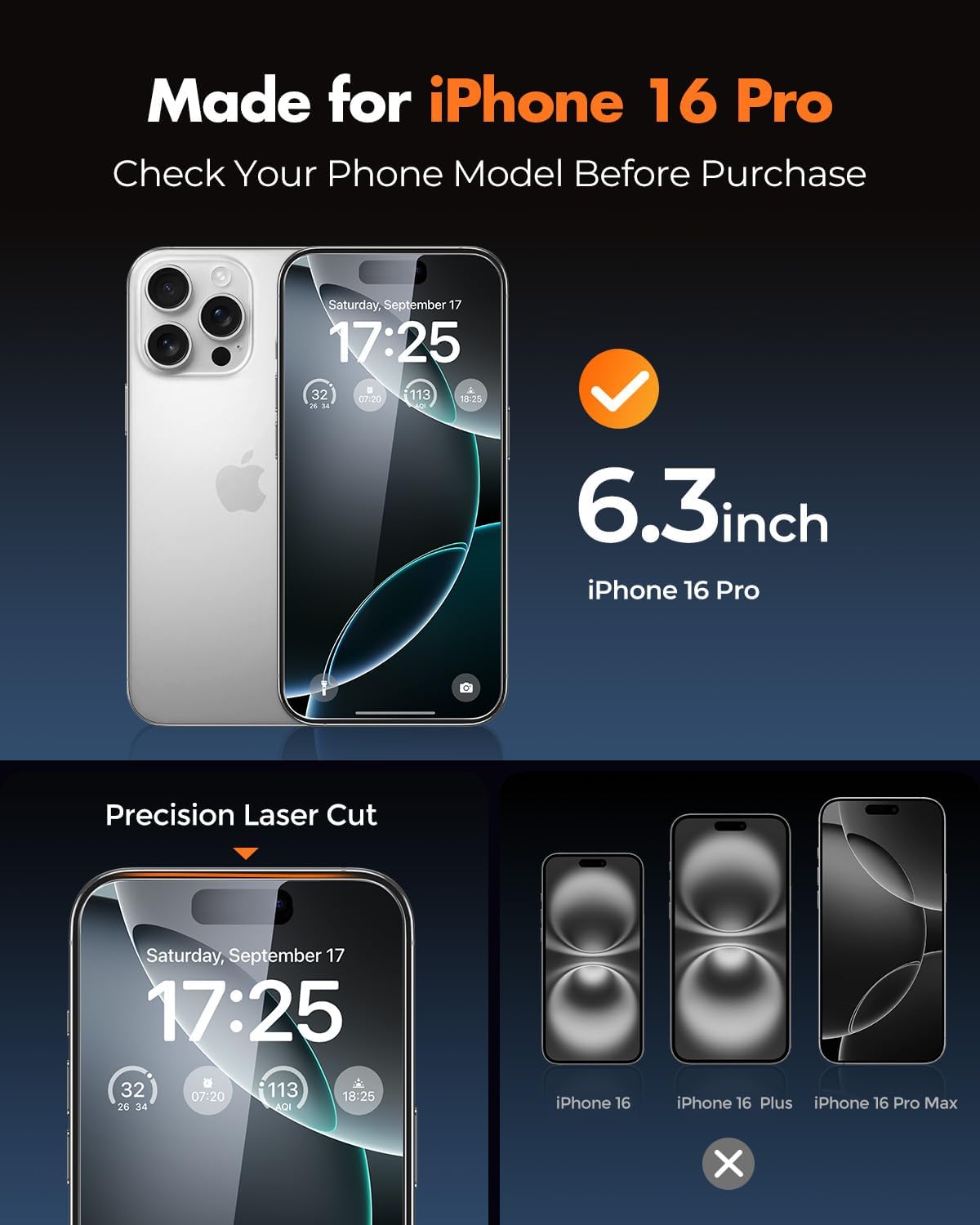 16 4+2 Pack [9H+ UNBREAKcable for iPhone Pro Screen Protector Military-Grade Shatterproof] [Effortless Bubble-Free