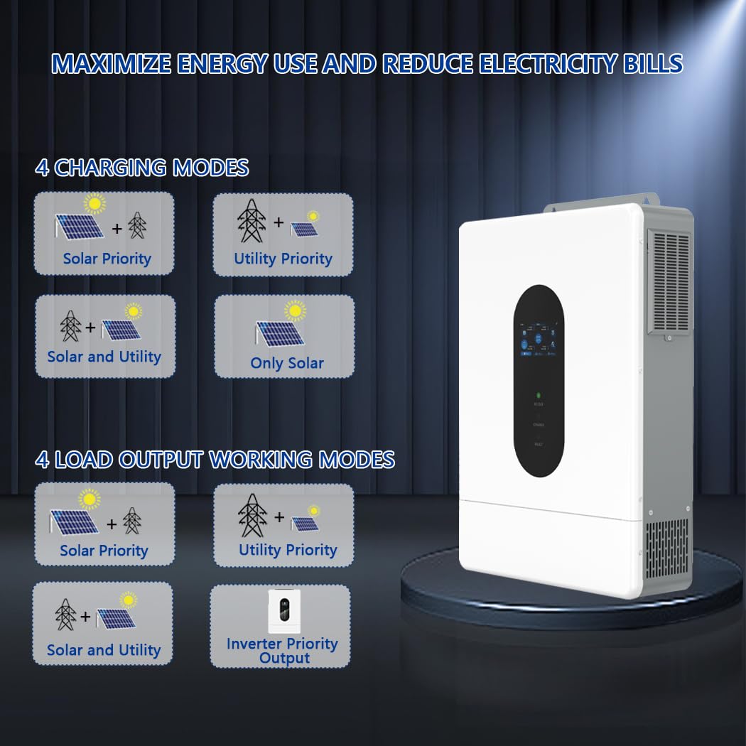 Y&H 12kW Hybrid Solar Inverter DC 48V to AC120V/240V, UL1741, Split Phase Output, with 220A MPPT 99.9% Efficiency, Parallel Support 6 Units, for Battery-Free Operation and Lead-Acid/Lithium Battery