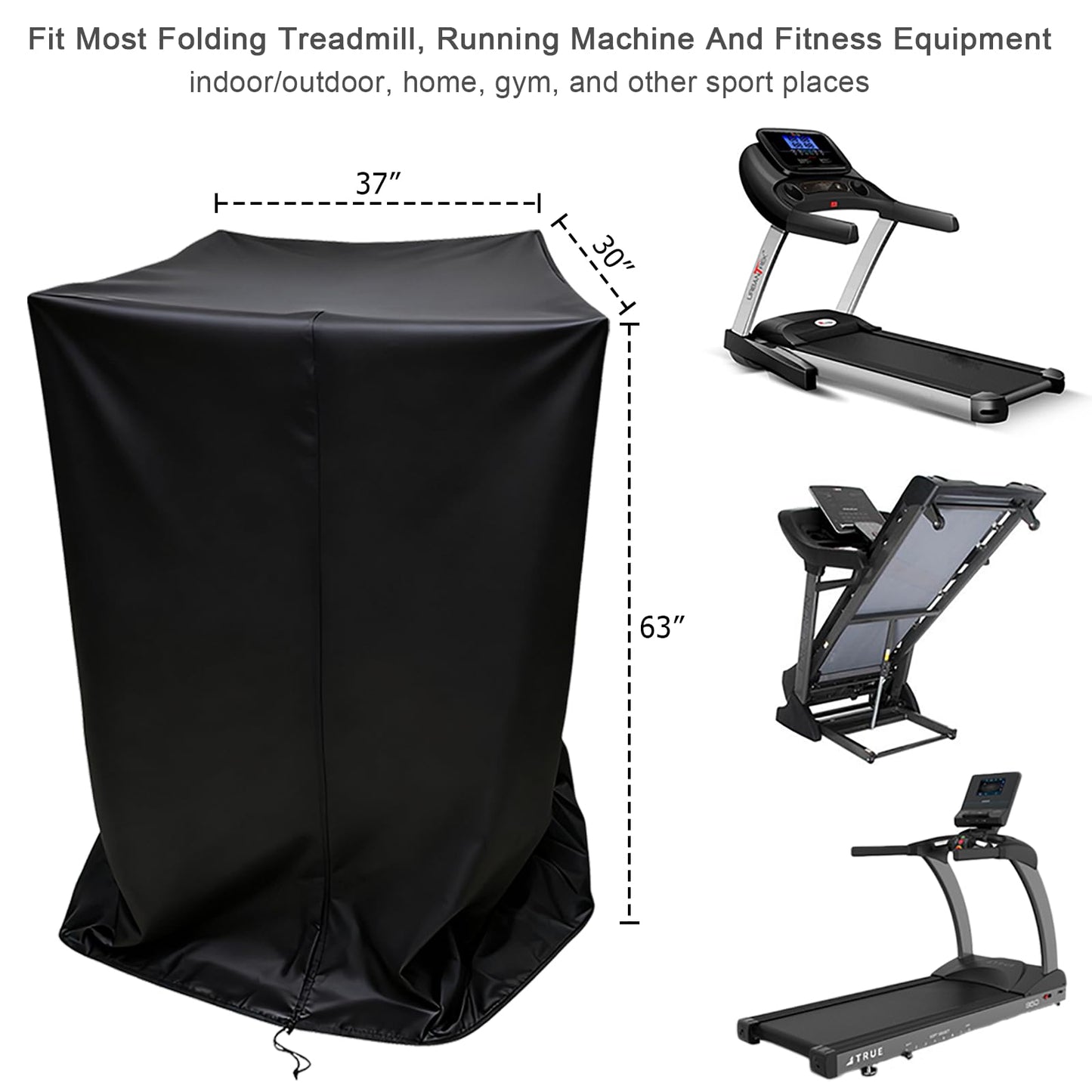Folding Treadmill Cover - Running Machine Protective Case 210D Heavy Duty Organizer Home Fitness Accessories（37″L x 30″W x 63″H）