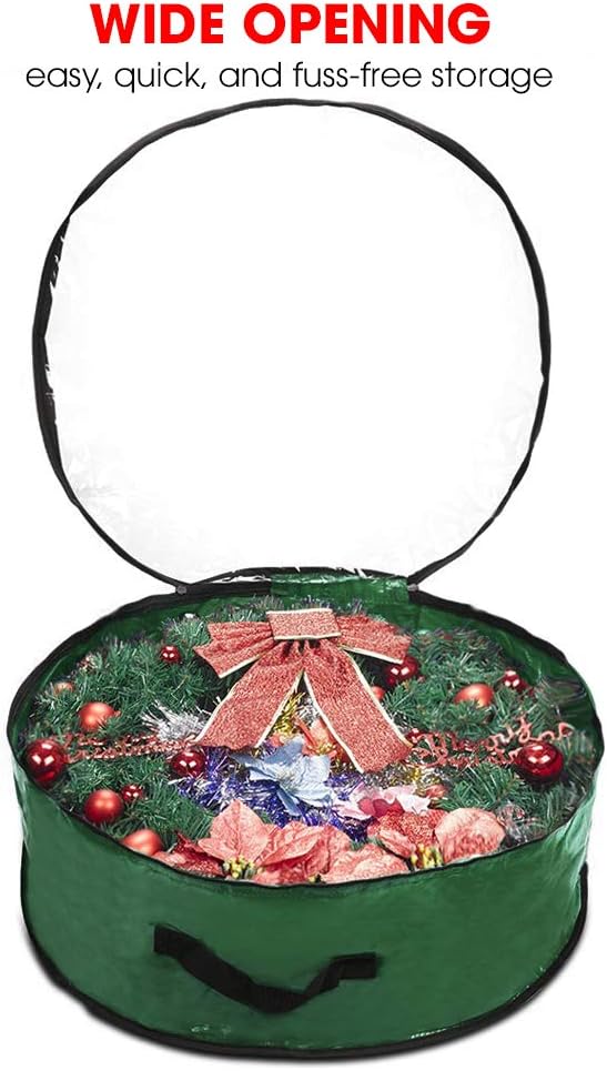 Propik Christmas Wreath Storage Bag - Tear-Resistant Holiday Container with Clear Window | 36" X 36" X 8" (Green)