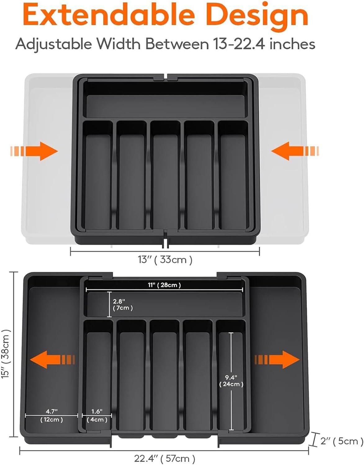 Skiennix Large Expandable Silverware Organizer - BPA-Free Plastic Utensil Tray for Kitchen Drawers | Adjustable Cutlery Holder