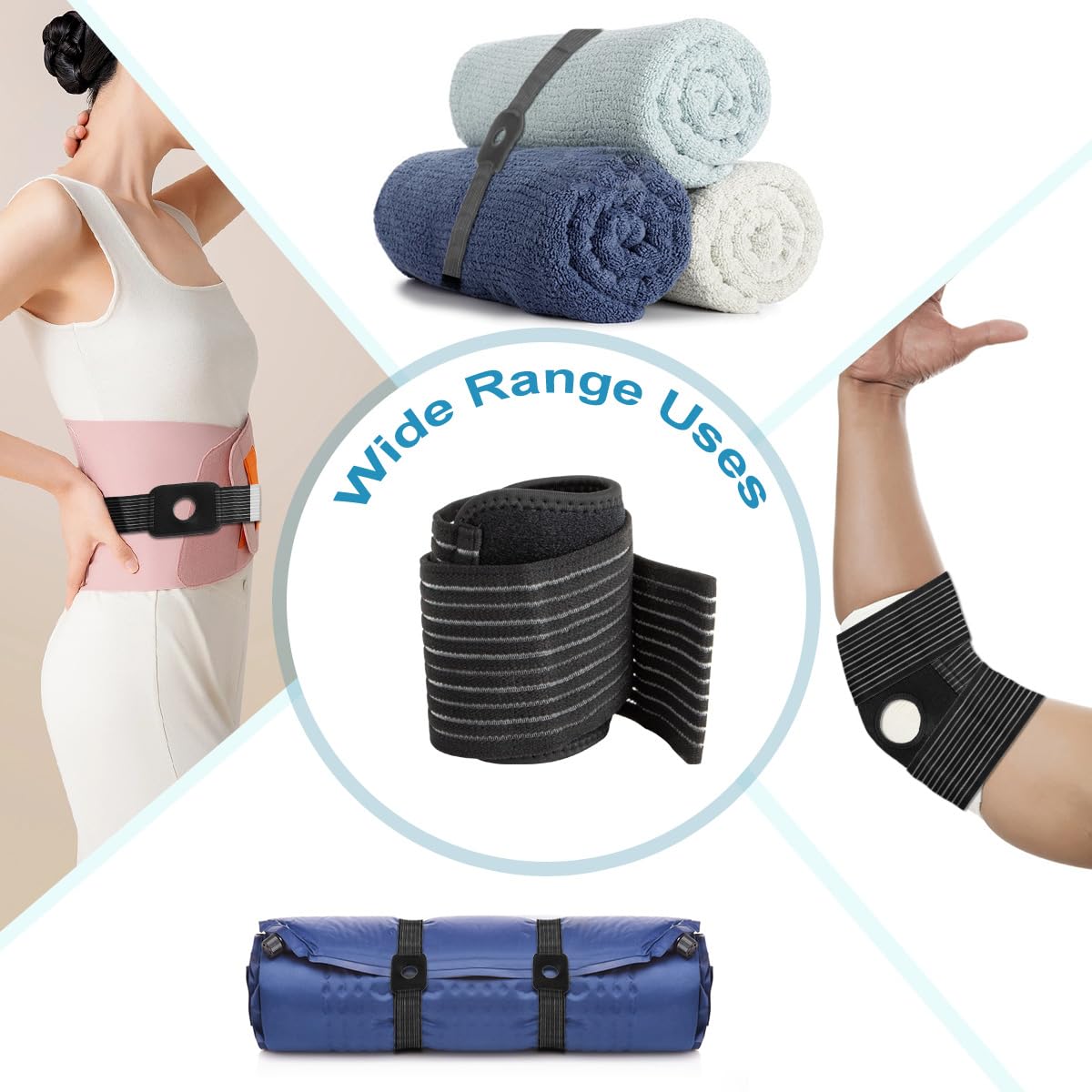 ASEKACK Ice Pack Strap, Extended Version Adjustable Support Wrap, Ice Pack Wrap Band, Ice Bag Strap, Multipurpose Elastic Hook and Loop Extension Strap, 42 inches