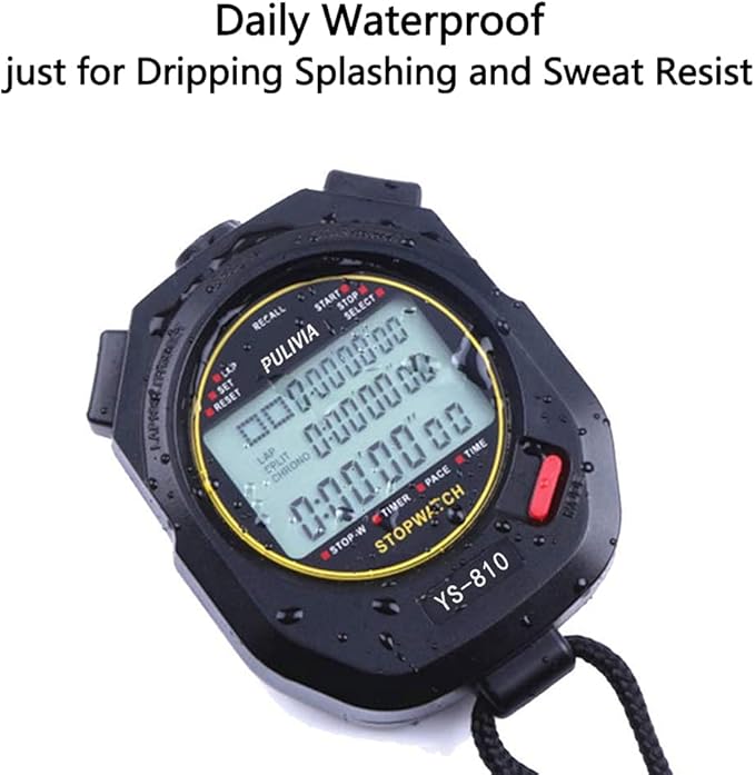 Stopwatch Timer Lap Split Digital Stopwatch with Clock Calendar Alarm, Large Display Stop Watch for Sports Kids Coaches Swimming Running