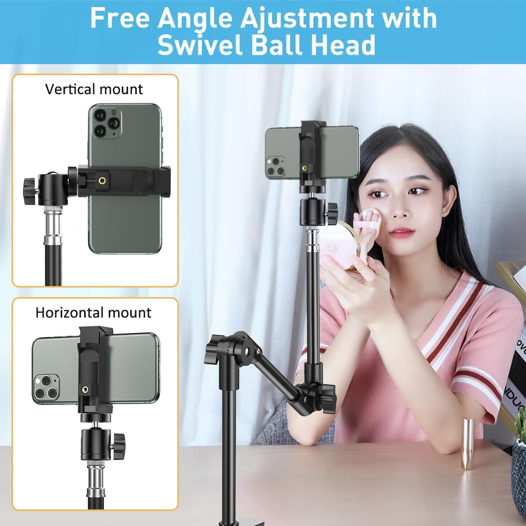 KDD 22 Inch C922 C930e C920S C920 C960 4K, 8 7 6 5 Webcam Stand Camera Mount with Phone Holder, Foldable Flexible