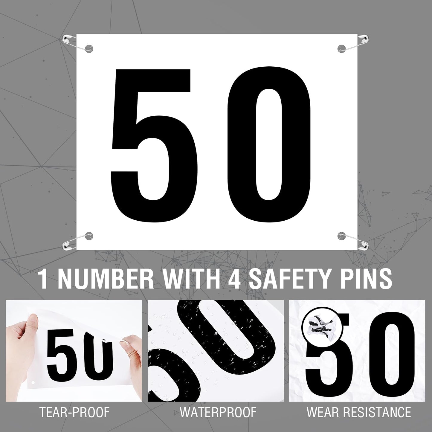 Hanaive 500 Pieces Running Bib Numbers with Safety Pins for Marathon Sports Competition Events Tearproof Waterproof, 6 x 7.5 Inch (1-500 Number)