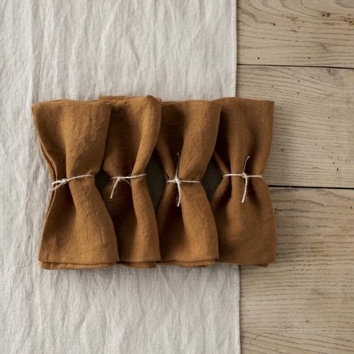 MagicLinen 100% Linen Napkins - Reusable Kitchen Cloth Napkins for Everyday Use - Eco friendy Dinner Table Napkins Set of 4 - Cinnamon Color