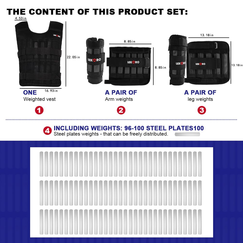Weighted Vest Set 44LB for Men & Women, Adjustable Workout Weight Vest with Steel Plates, Weighted Training Vest with Wrist Weights and Ankle Weights for Strength Training, HIIT, Rucking & Cardio