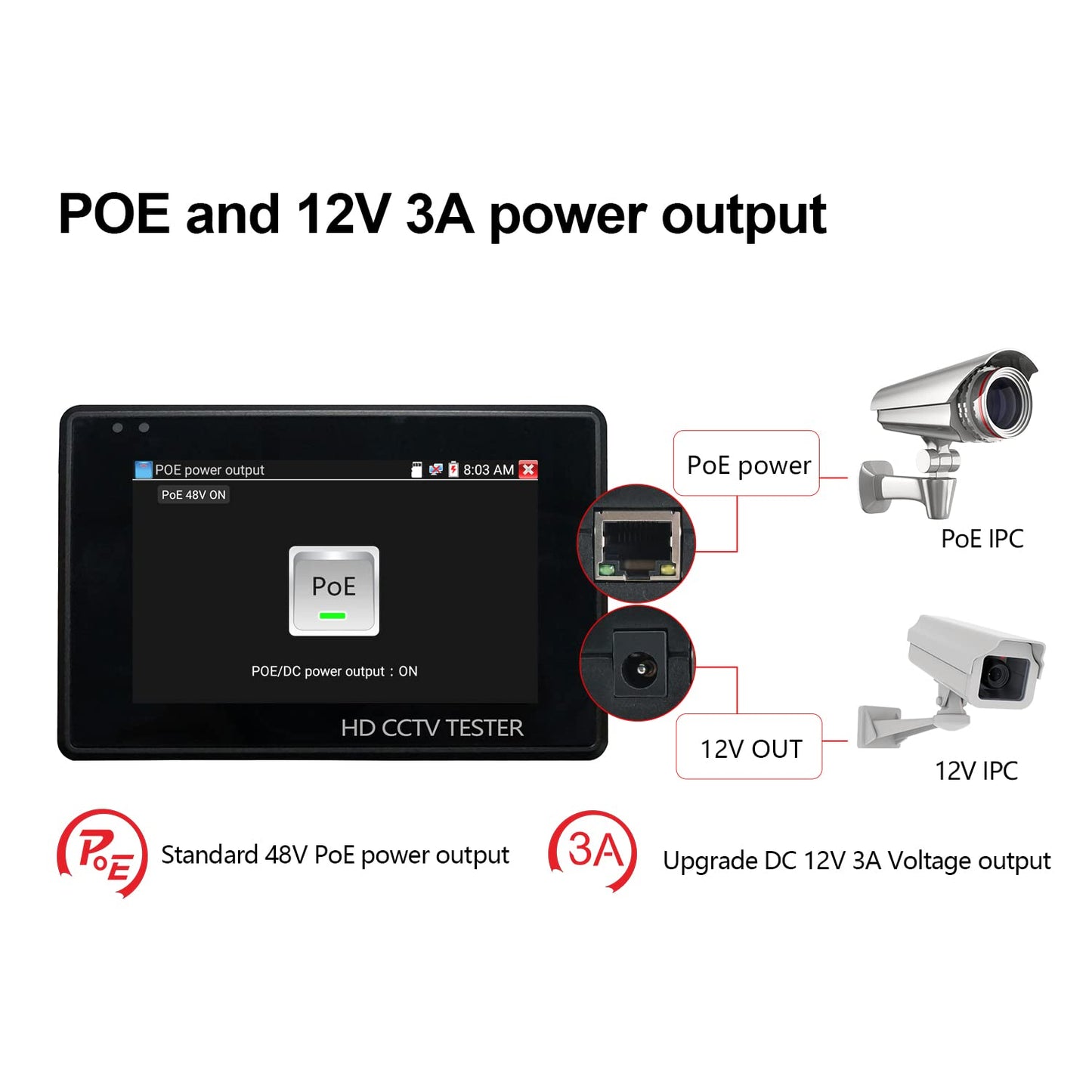 IP Camera Tester, WANLUTECH 4K IP CVBS CVI TVI AHD 4 inch Touchscreen CCTV Test Monitor with PoE/IP discovery/RJ45 Cable Test/PTZ Control(IPC-1800ADH Plus)