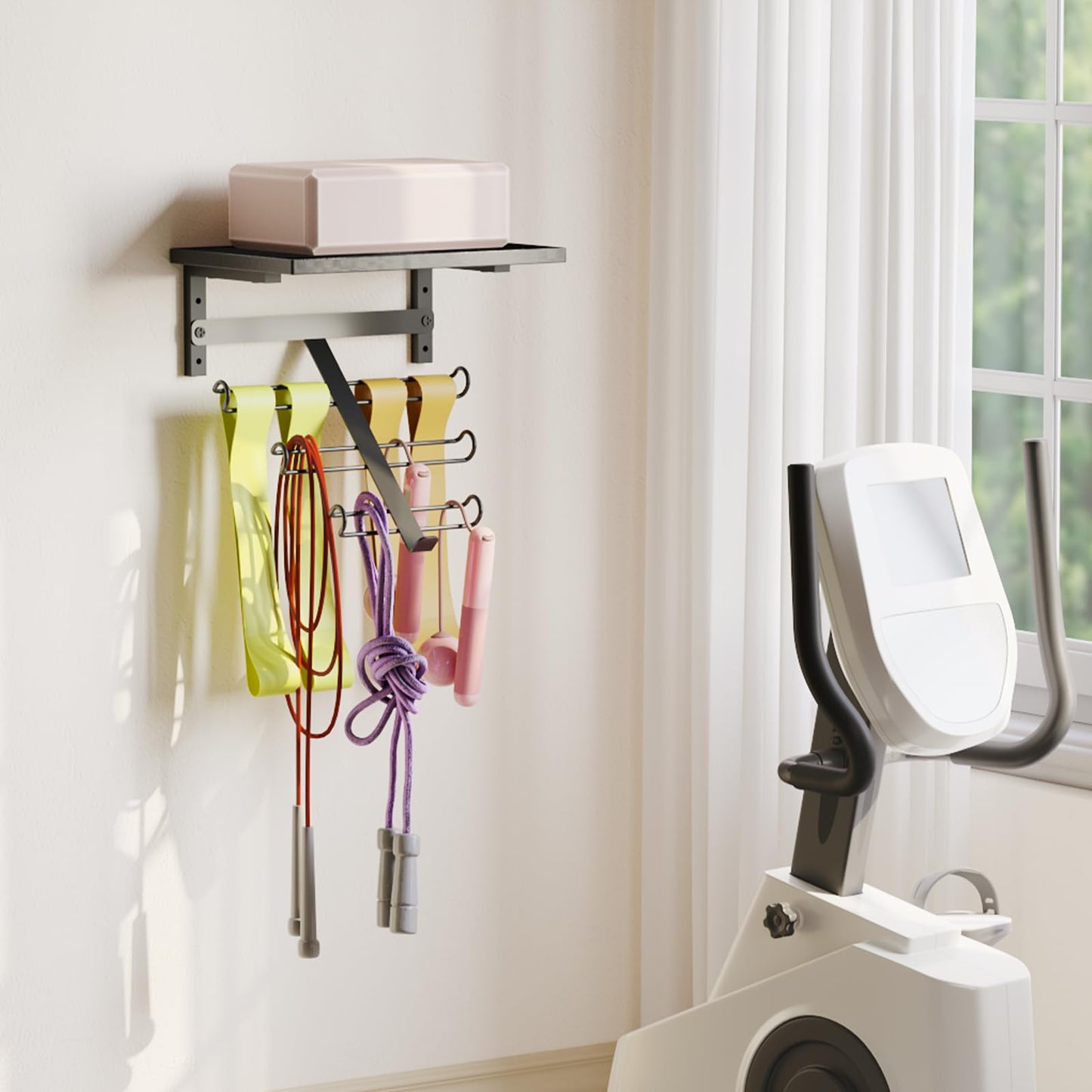 TJ.MOREE Resistance Rack Band Storage Hanger with Shelf Gym Equipment Organizer, Storage Rack for Home Gym,Black