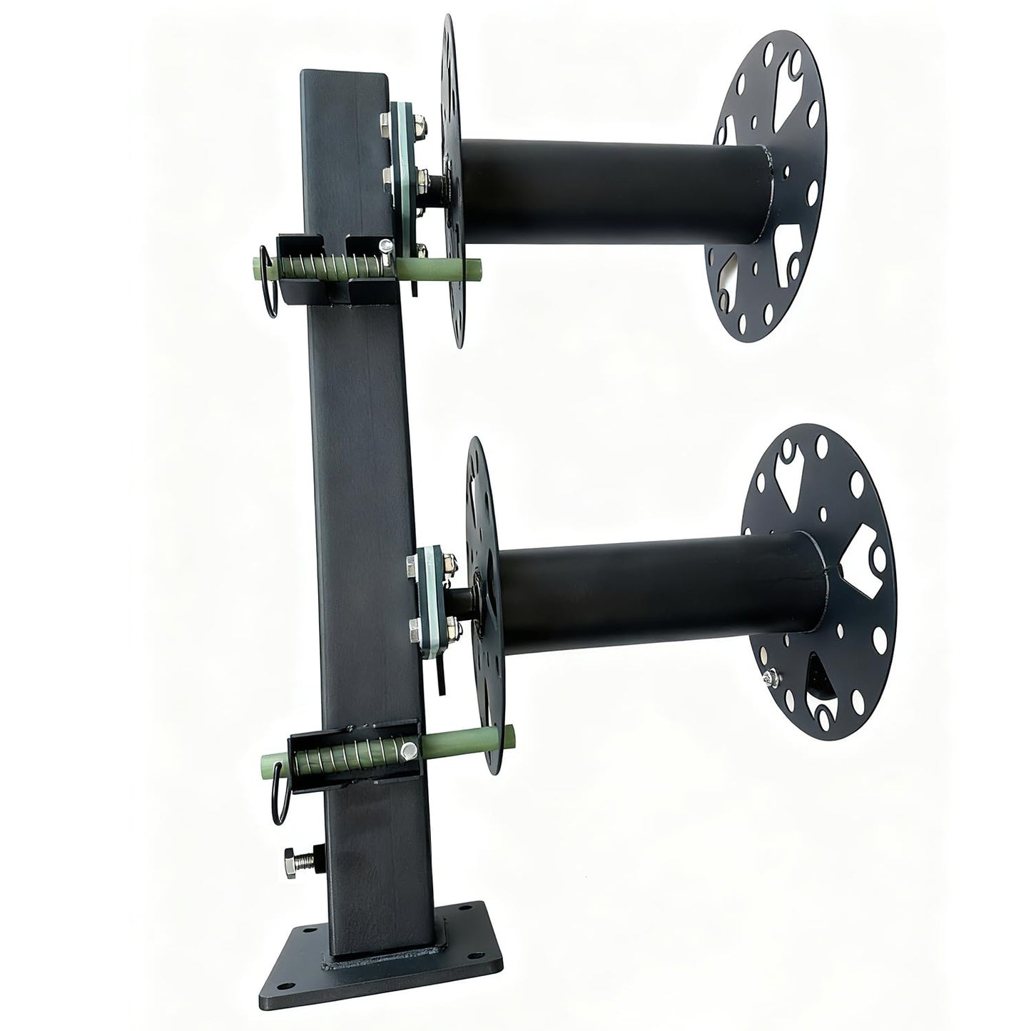 Heavy Duty Double Welding Cable Lead Reel, 10" Lockable with FR4 Fiberglass Rod, 10° Tilting Fixed Base, Carbon Steel Construction Holds 150FT 1/0 & 125FT 2/0 Cables for Industrial & Truck Use