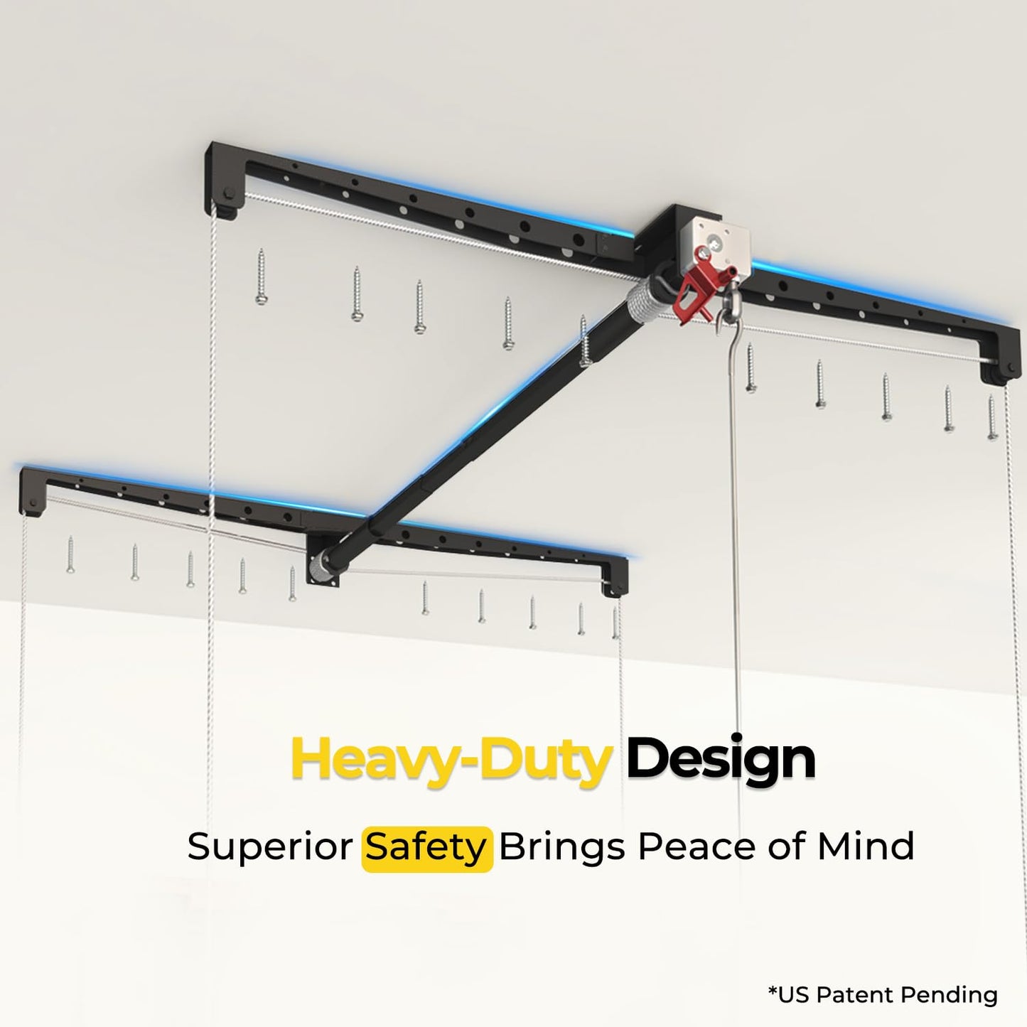 Overhead Garage Storage Rack for 10-12ft Ceiling, Heavy-duty 4x4 FT Garage Ceiling Storage Racks with Safety Lock, Ideal for Storage Mounted Lift System and Storage Organizer, 250lbs Capacity