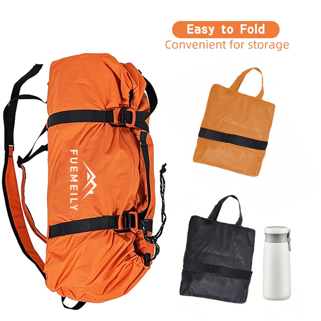 FUEMEILY Rock Climbing Rope Bag, Large Capacity Folding Rope Storage Backpack with Ground Sheet, Adjustable Straps Outdoor Climbing Gears Black
