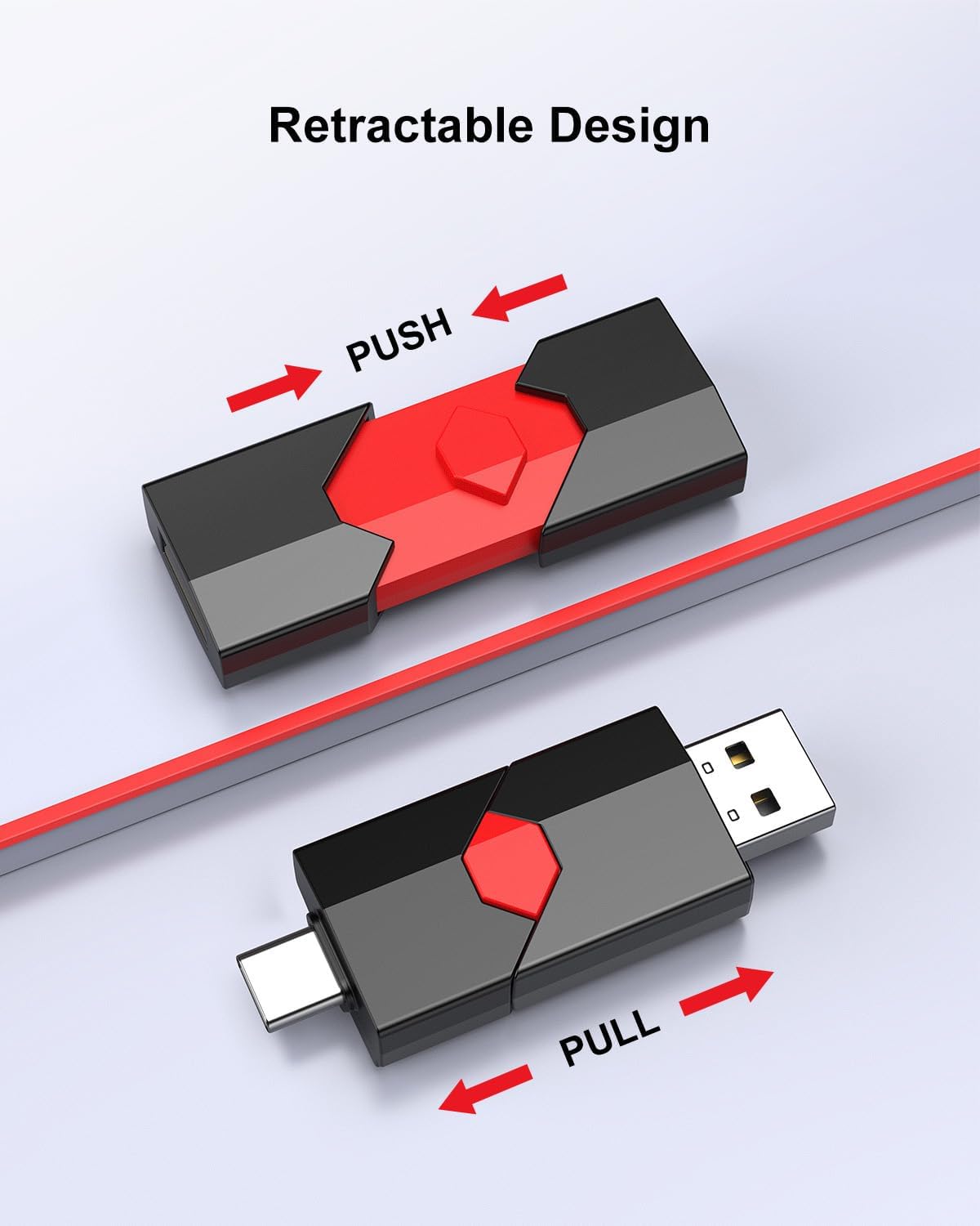 Aiibe 128GB 128GB 15/16 USB C Flash Drive Dual Type C + USB A Jump Drive Push-Pull Thumb Drive for iPhone Smartphone