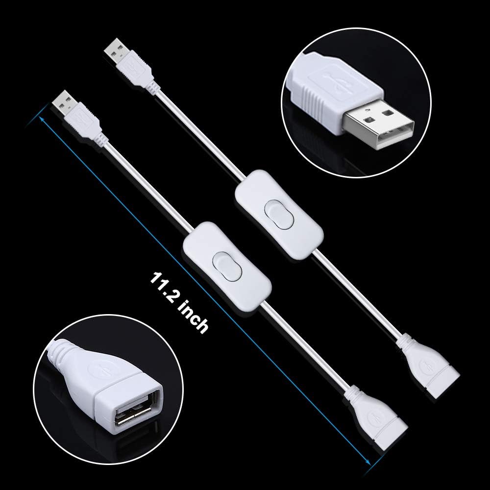 2 Pack ELECTOP Male to Female USB Cable with On/Off Switch, USB Extension Inline Rocker Switch for Driving Recorder