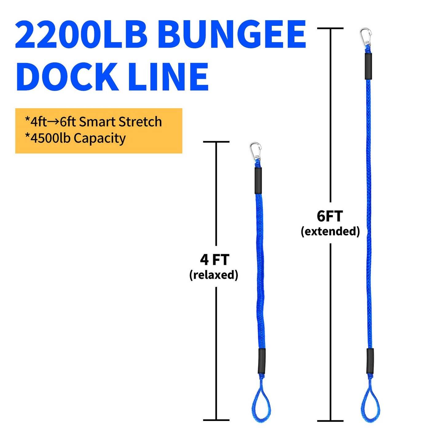 ZRSCHYG Bungee Dock Lines for Boats – Single Hook Heavy-Duty Elastic Anchor Rope – Secure Boat Dock Lines, Potoon Mooring & PWC Tie Downs (Blue, 4 FT)