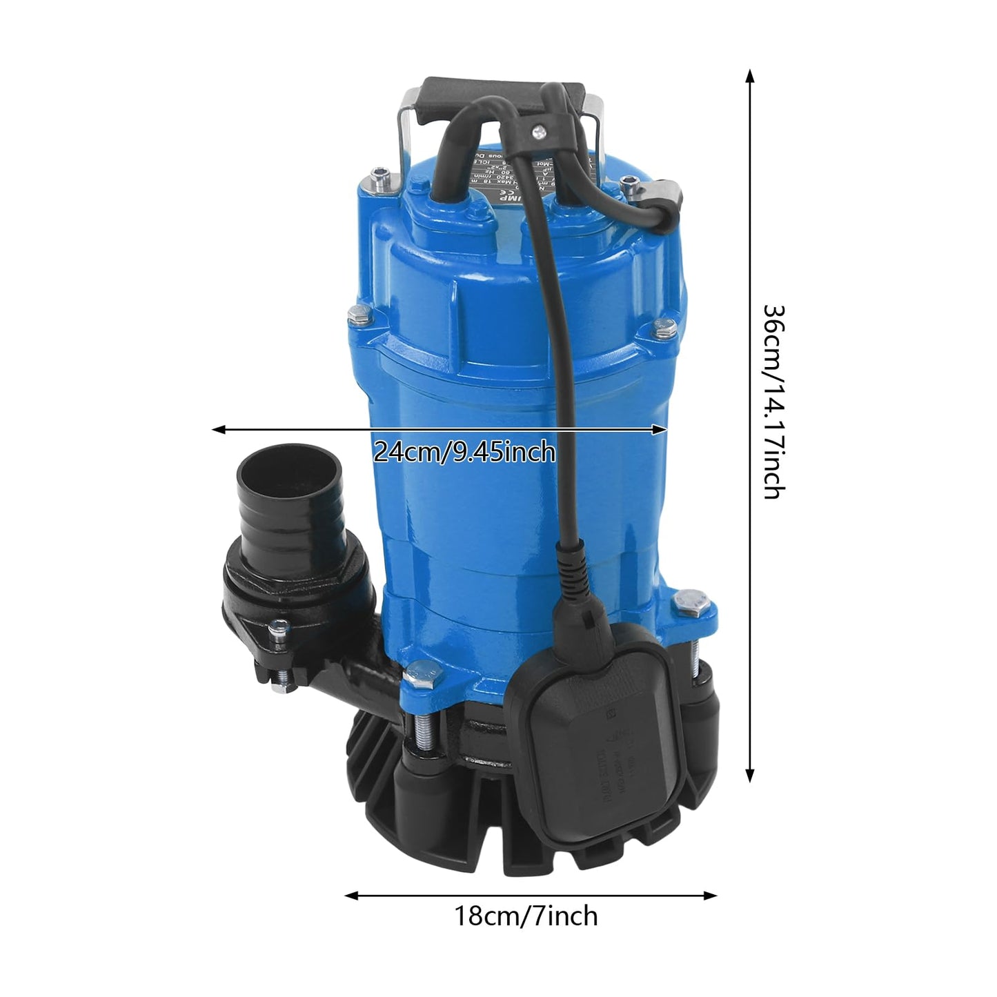 banborba 1 HP Submersible Trash Pump, 110V Submersible Sump Pump, Sewage Pump with 59 ft Max Lift, Drain Dirty Clean Water for Pools, Garden, Pond, Basement, Flooded Area - Blue