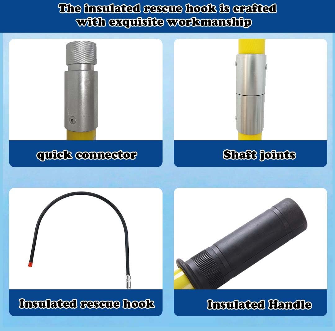 7.6 Feet Rescue Hook, High Voltage Insulated Rescue Hook high Voltage Telescopic 10kv35kv, Fire Electrician Anti-electrocution Rescue Hook 380V, Rescue Hook,18 inch Opening (Yellow7.6Feet)
