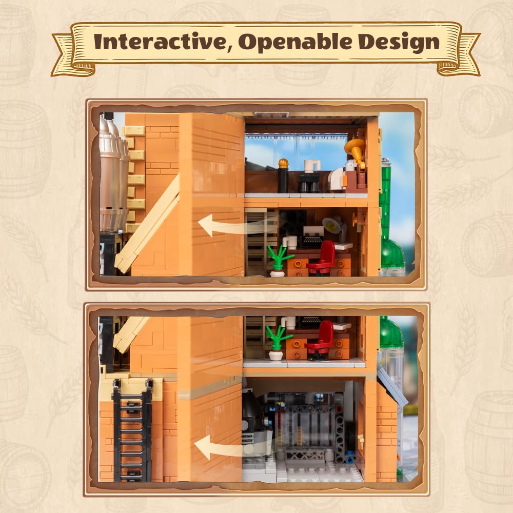PANTASY Craft Beer Brewery Building Set for Adults – Vintage Microbrewery Factory Model with Modular Architecture, Dynamic Mechanisms, Self-Developed Minifigures & Display-Ready Design